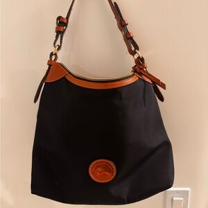 Dooney & Bourke Black and Brown Shoulder Bag with Leather Trim
